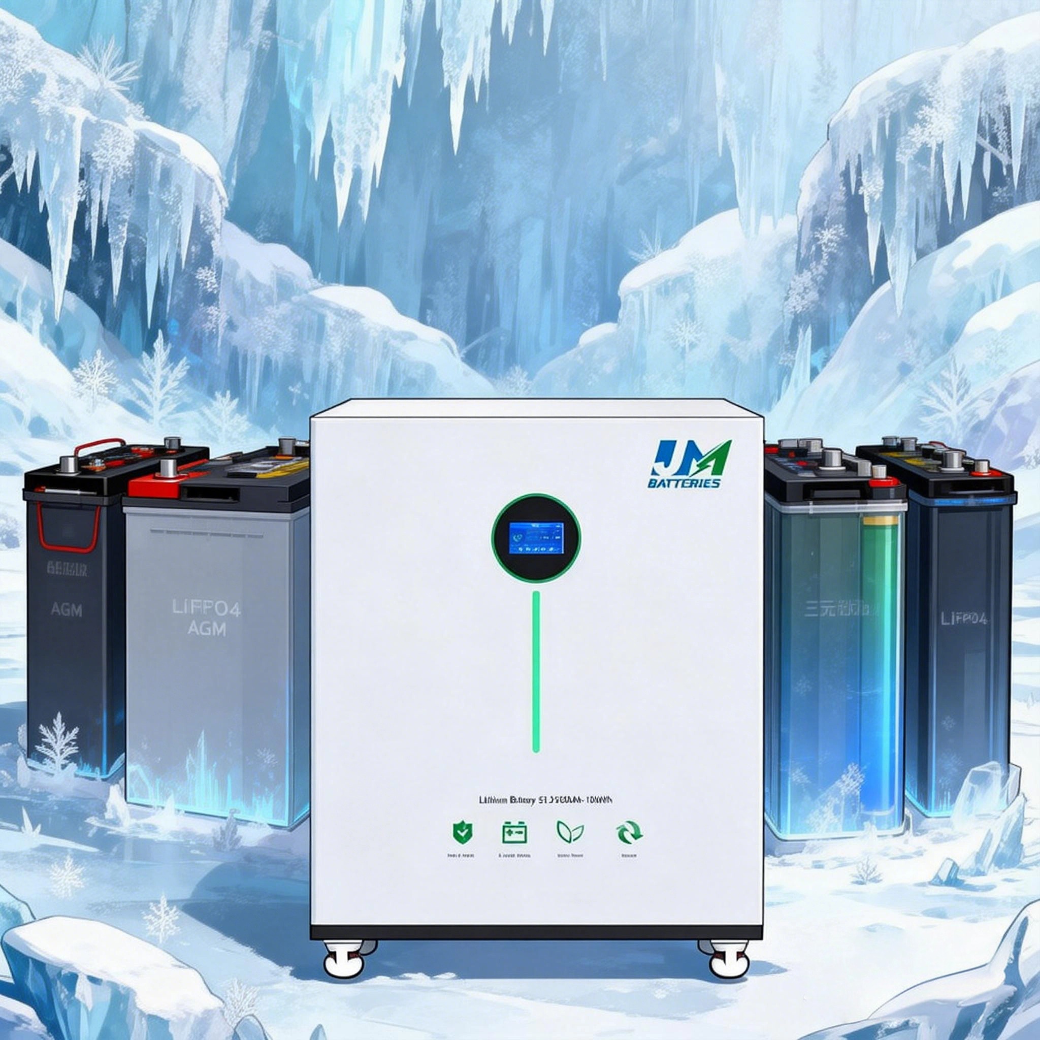 Lithium battery cold storage comparison showing LiFePO4 battery vs lead acid and other battery types in freezing temperatures